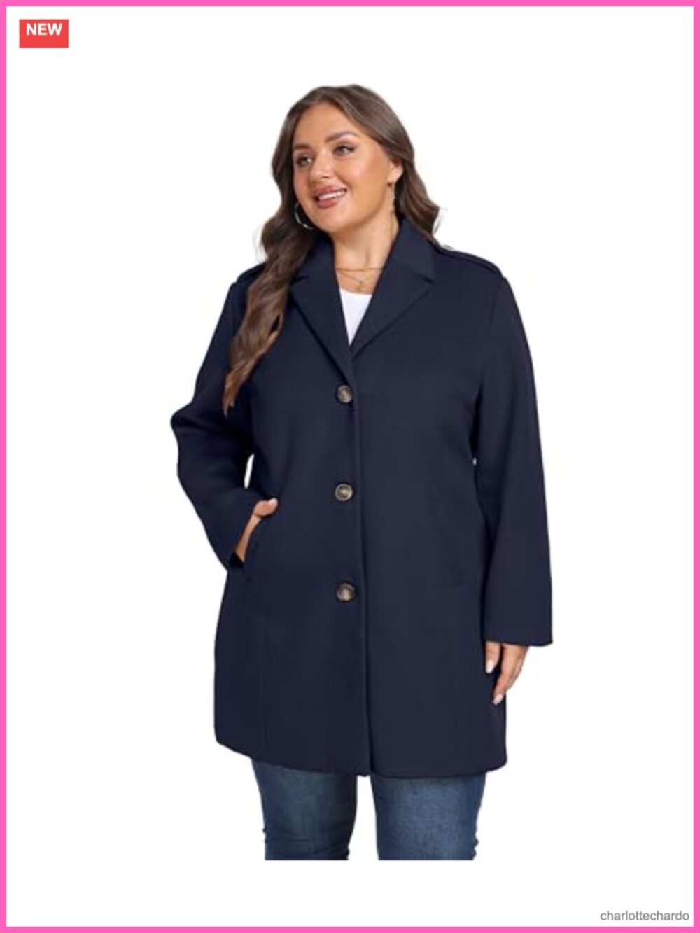 Wool Pea Coat Notch Lapel Single-Breasted Plus Size Winter Overcoat